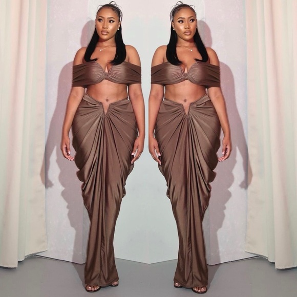 Elegant Brown Skirt Set - Picture 2 of 5